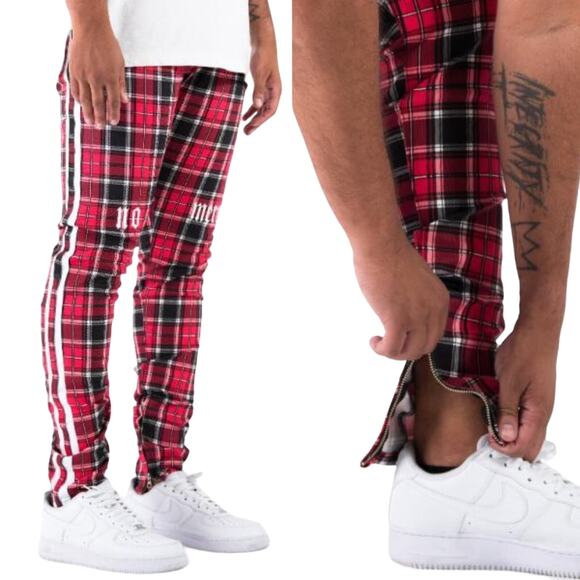 NEW Golden Denim The Union Rivoli Plaid Print Slim Jeans Ankle Zip Tartan 40X34 - Picture 2 of 16